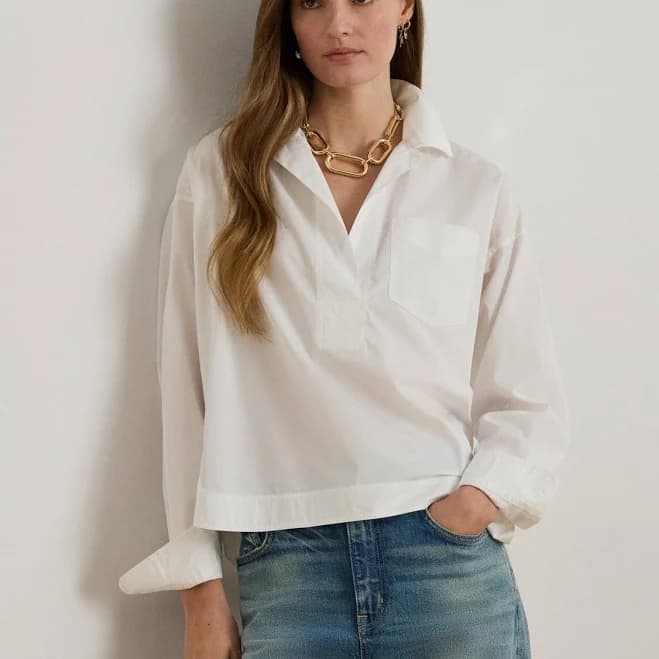 Ralph Lauren Women's Cropped Cotton Broadcloth Shirt