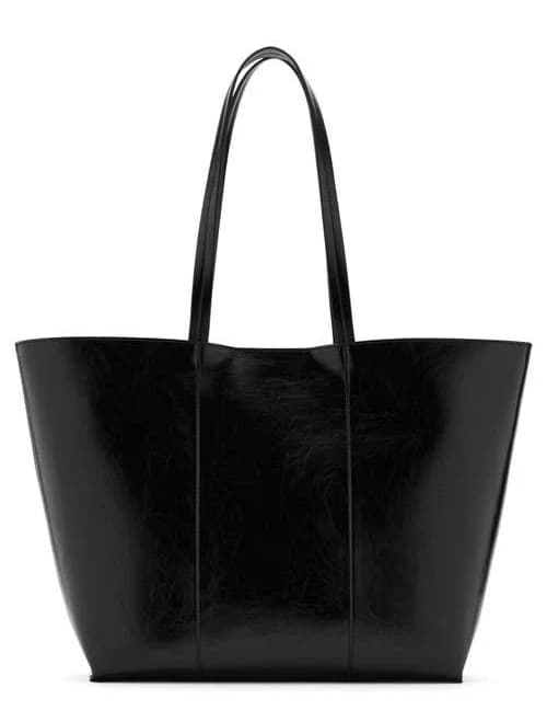 MANGO Large Leather Shopper Bag