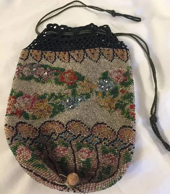 Vintage Beaded Draw String Bag
