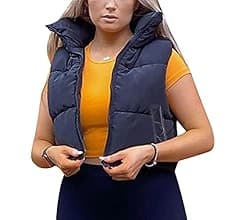TUSFTAY Women Winter Crop Vest Lightweight Sleeveless Zip Up Stand Collar Warm Gilet Cropped Waistcoat Puffer Vest Jacket Coat (Army Green, S) at Amazon Women's Coats Shop
