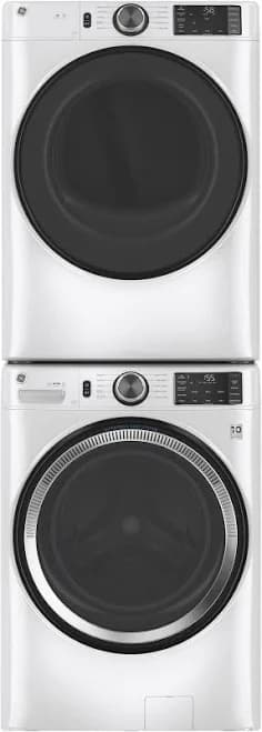 GE Stacked Front Load Washer and Electric Dryer Set in White GEWADRENWW550SS1