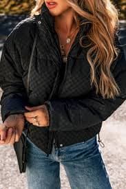 Checkered Turtleneck Zip Up Long Sleeve Winter Coat – Polished Approach with Tammy