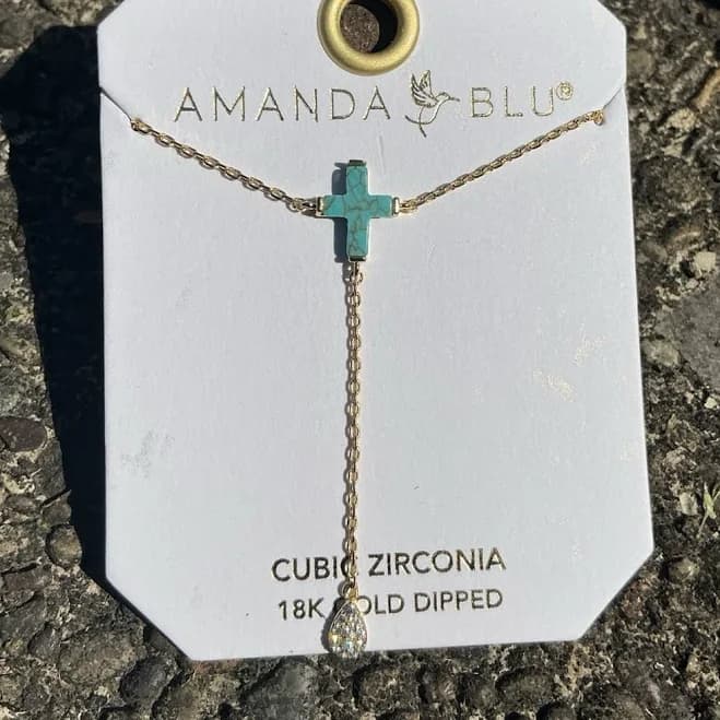 Amanda Blu 18k Gold Dipped Turquoise Cross Necklace Christmas Gift