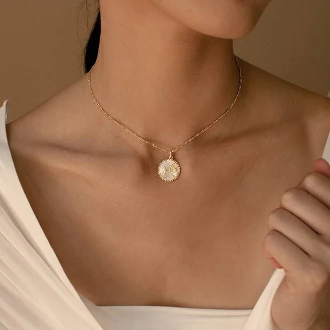 Caitlyn Minimalist Celestial Coin Mother of Pearl Necklace