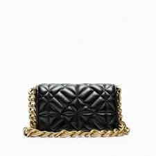 Zara Black Quilted Crossbody Bag with Gold Chain