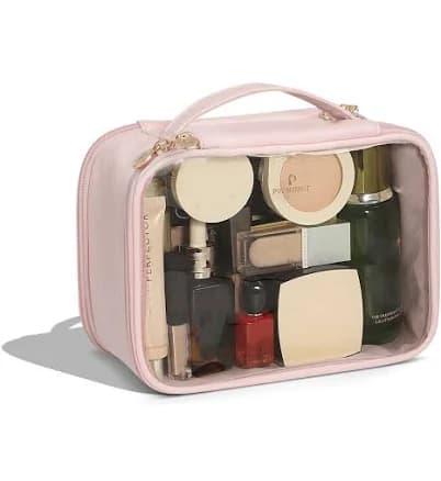Pocmimut Clear Makeup Bag,Double Layer Large Cosmetic Bag with Makeup Brush Bag,TSA Approved Toiletry Bag Makeup Case Car Accessories Travel