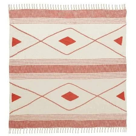 LR Home Coastal Edge Geometric Diamond Throw Blanket with Fringe