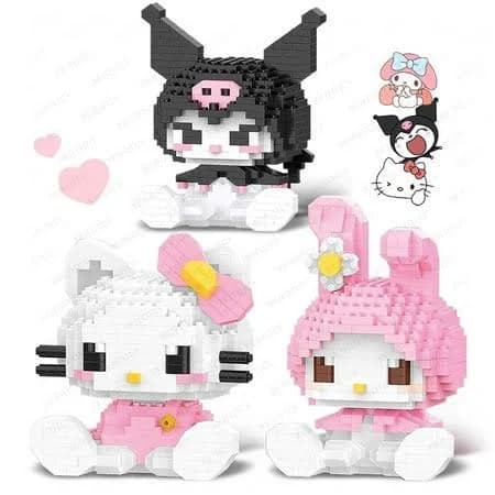 Hello Kitty Toy Blocks Set for Girls Mini Kuromi Building Blocks Toys, Cartoon Melody Building Blocks Anime Block Puzzles Kit, 3D Figures Toys
