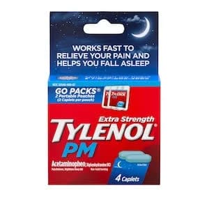 Tylenol PM Extra Strength Nighttime Pain Reliever Sleep Aid Caplets, Travel Size, 2 Packs of 2 Caplets
