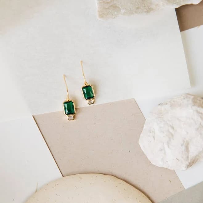 Minimalist Boho Emerald Drop Earrings