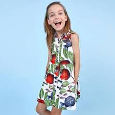 Pan Con Chocolate - White & Green Cotton Dress | Childrensalon Outlet