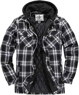 Men's Thicken Plaid Flannel Quilted Shirts Jacket with Removable Hood
