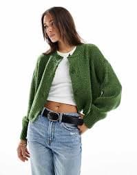 ASOS DESIGN crew neck loose knit cardigan in green | ASOS