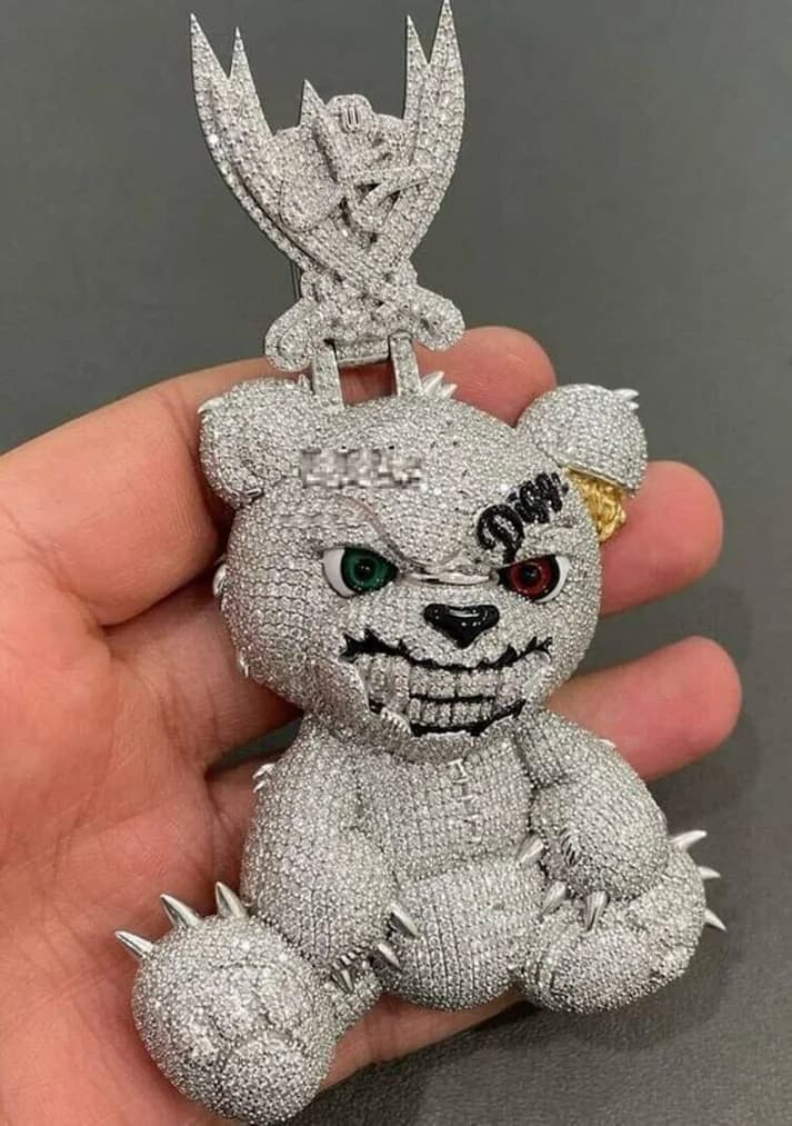 925 Sterling Silver Iced Out Cartoon Bear Pendant