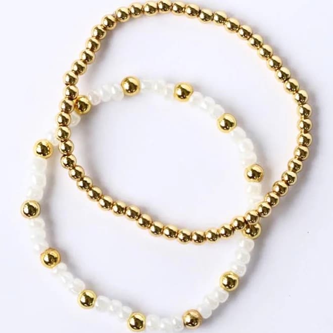 Pearlized and Gold Bracelet Stack