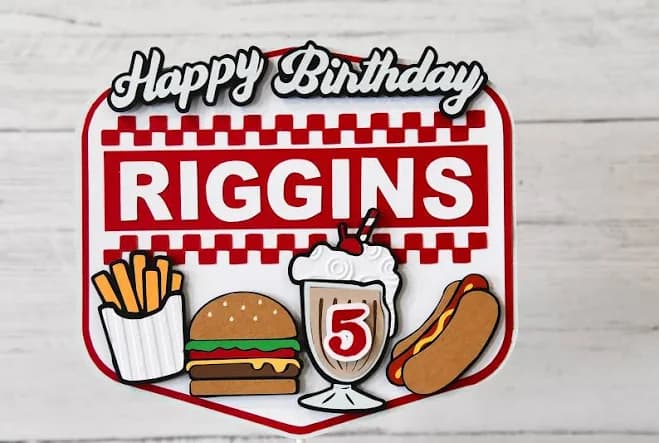 Burger Birthday Topper | Diner Theme | Fast Food | Customized with Name and Age