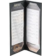 1 Pack 2 View Menu Holder Menu Covers 4.25" x 11" | Black PU Leather Menu Sleeves Book Style for Restaurant Coffee Bars Wine List