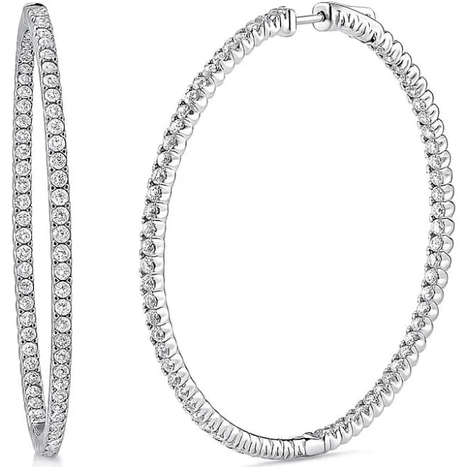 BERRICLE Sterling Silver Cubic Zirconia Chunky Inside-Out Hoop Earrings