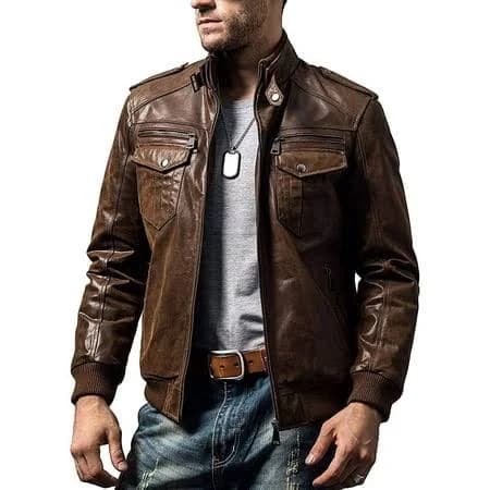 Flavor Men's Genuine Leather Biker Jacket