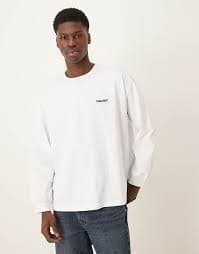 ASOS DESIGN oversized long sleeve T-shirt with embroidery in white | ASOS