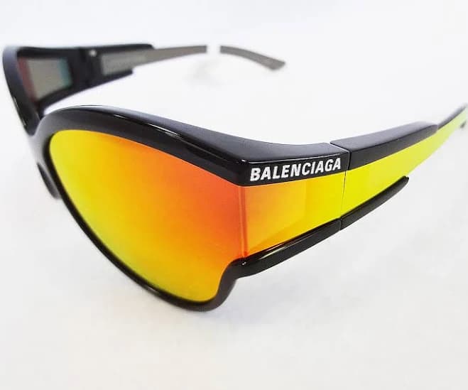 BALENCIAGA Sunglasses BB0038S 004 Wrap Mirrored Black/Orange MADE IN JAPAN