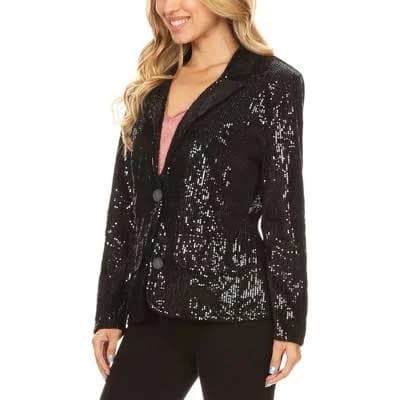 Anna-Kaci Women's Sparkle Sequin Blazer Button Jacket