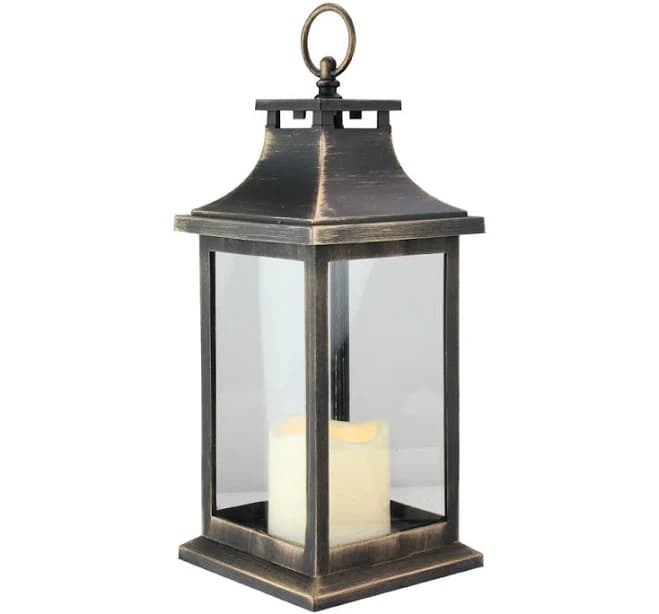 Lark Manor 12.5" Black Candle Lantern with Gold BRUSHING Candle Lantern