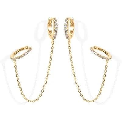 3-in-1 Gold Plated Huggie Hoop Earrings with CZ Stud