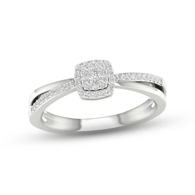 1/6 Ct Cushion Halo Diamond Promise Ring in Sterling Silver