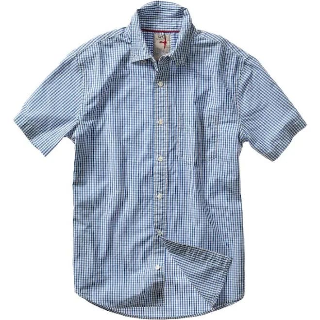 Relwen Men's Highland Blues Short Sleeve Shirt in Blue/White Frame Check, Size M, 100% Cotton, Plaid Pattern