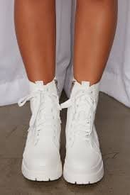 Oh You Heart Quilted Combat Boots - White | Fashion Nova