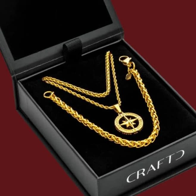 CRAFTD Men's North Star Pendant, Chain & Bracelet Gift Set