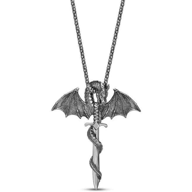 Sterling Silver Dragon & Sword Necklace, 24"