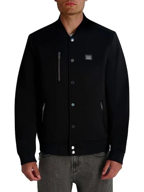 KARL LAGERFELD Men's Textured Varsity Zip Bomber Jacket
