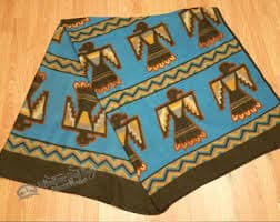 Southwestern Fleece Lodge Blanket -Turquoise Longhorns (Olodge4) - Mission Del Rey Southwest LLC