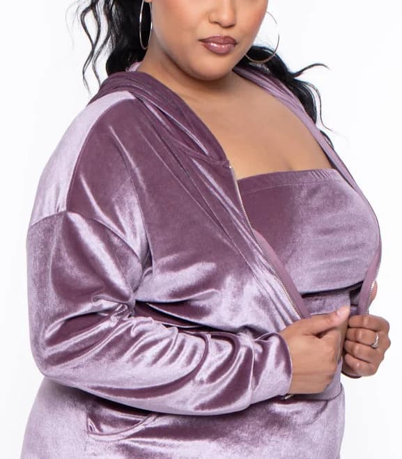 Curvy Sense Plus Size Yvonne Velour Hoodie Jacket