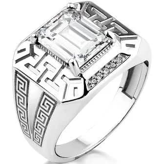 Sterling Silver Greek Pattern Clear Quartz Filigree