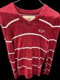 Men's Hollister Red And White Striped V-neck Sweater Size Medium