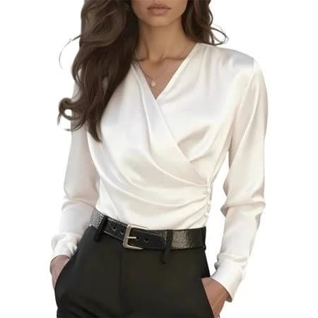 Elegant Luxe Satin Wrap Blouse
