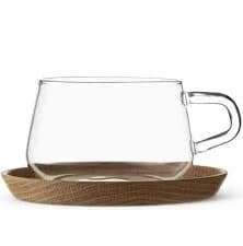 Classic Glass Cup & Wood Saucer Set