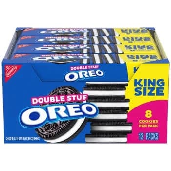 Oreo Double Stuf Chocolate Sandwich Cookies, King Size Snack Packs, 4.15 oz, 12/Box