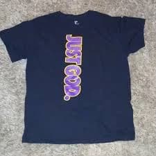 Black T-Shirt with Purple and Yellow 'Just God' Print