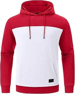 Men's Pullover Hoodies Plaid Jacquard Long Sleeve Drawstring Hipster Casual Hooded Sweatshirts with Kanga Pockets