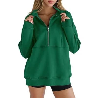Imily Bela Women's Oversized Fleece Half Zip Stand Collar Long Sleeve Thumb Hole