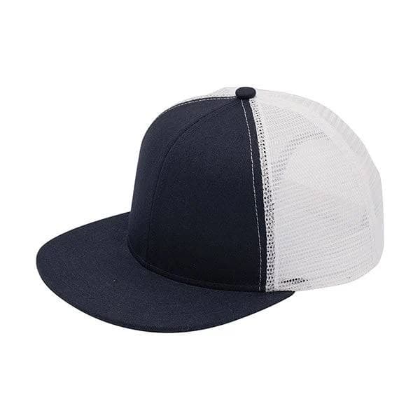 Mega Cap 6997B Flat Bill Trucker Cap, Navy-White