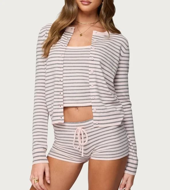 Edikted Women's Lillian Striped Button Up Knit Cardigan