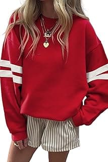 Womens Pullover Sweatshirts Varsity Striped Long Sleeve Drop Shoulder Oversized Sweat Tops