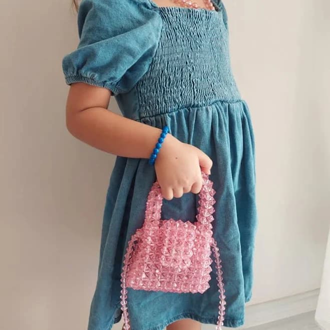 Crystal Bead Mini Top Handle Crossbody Bag