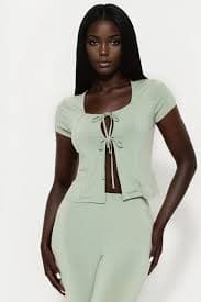 Let's Chat Tie Front Capri Set - Sage | Fashion Nova