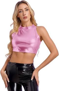 Women's Metallic Shiny Sleeveless Crop Top Vest